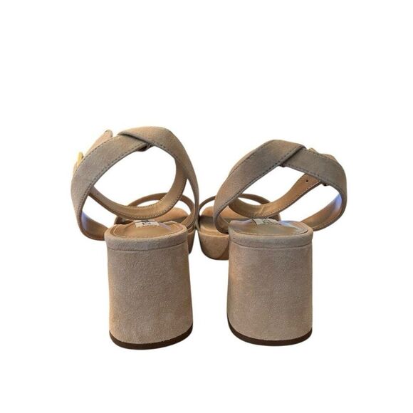 Steve Madden Womens 9.5 Mercerr Buckle Ankle Strap Sandals Tan Suede Block Heel - Picture 8 of 11